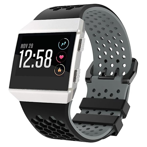 Til Fitbit Ionic Tofarvet silikoneurrem med spænde Black - Grey