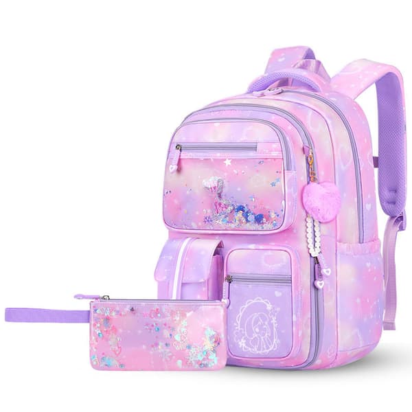 Ryggsäck för barn, ergonomisk flickryggsäck för studenter, lätt och med stor kapacitet Purple pencil case