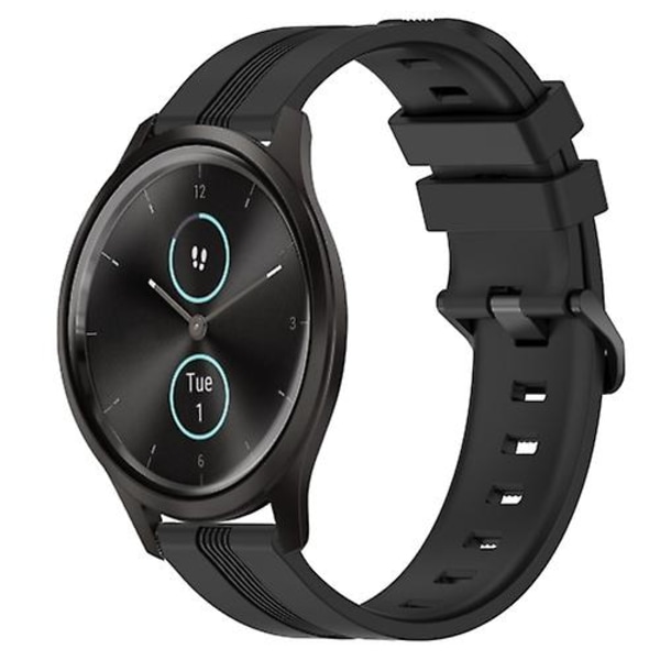 För Garmin Garminmove Style 20 mm konkavt randigt Slicone watch Black