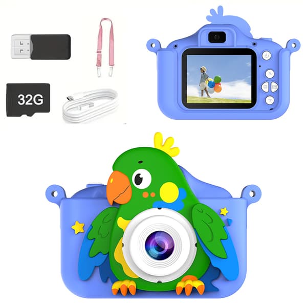 Barnkamera 48MP Dubbelkamera Mini digitalkamera 32G för 3-12 År Blå
