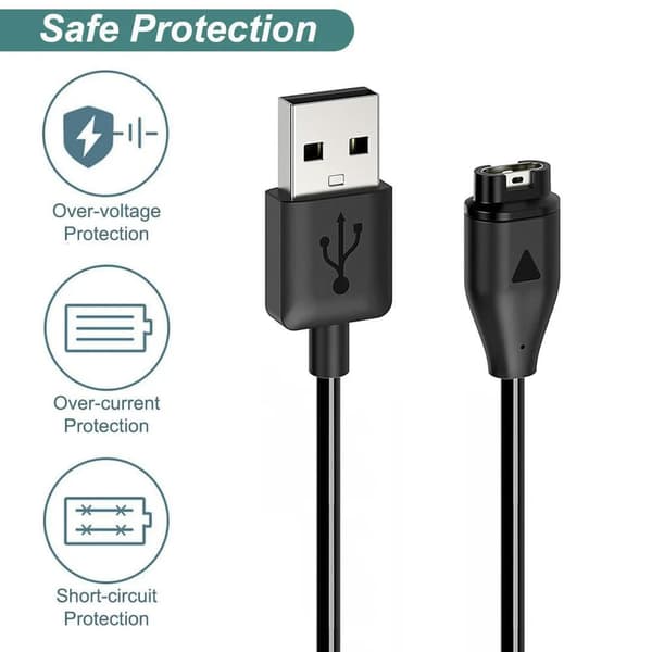 Lader for Garmin Instinct/Instinct 2/Instinct 2S/Instinct 2X, erstatnings-USB-ladekabel og portbeskytter