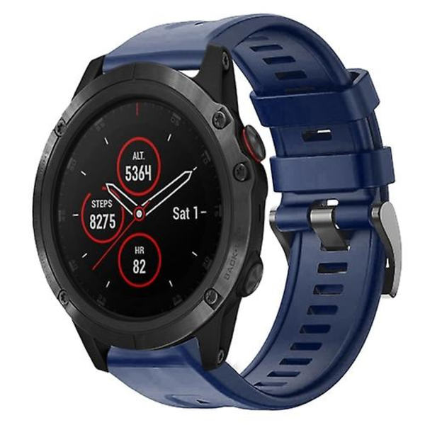 Til Garmin Fenix ​​5x Plus metalspænde ensfarvet silikoneurrem Navy Blue