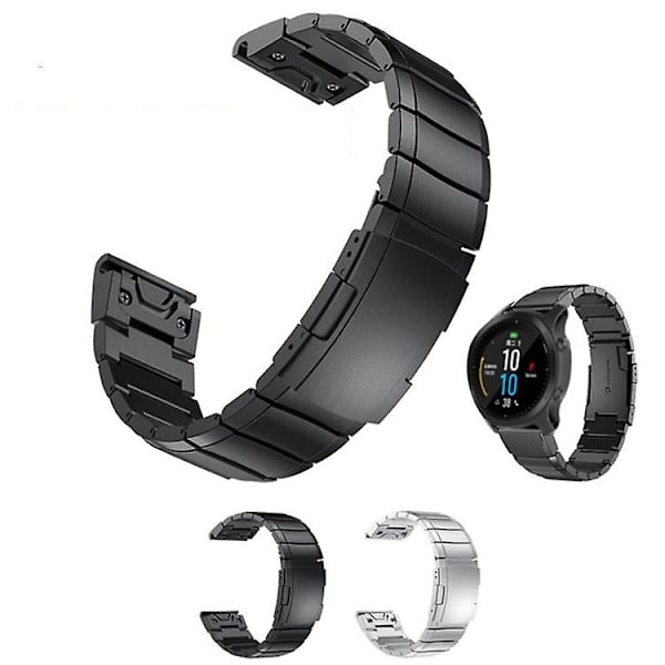 Til Garmin Fenix ​​5x Sapphire 26mm Tortoise Shell rustfrit stål urbånd Black