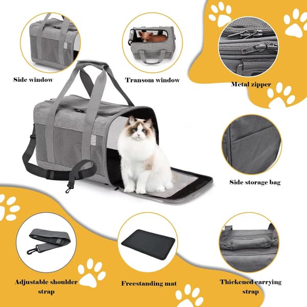 Åndbar, foldbar kattebærer til små hunde og katte under 2,5 kg (grå)