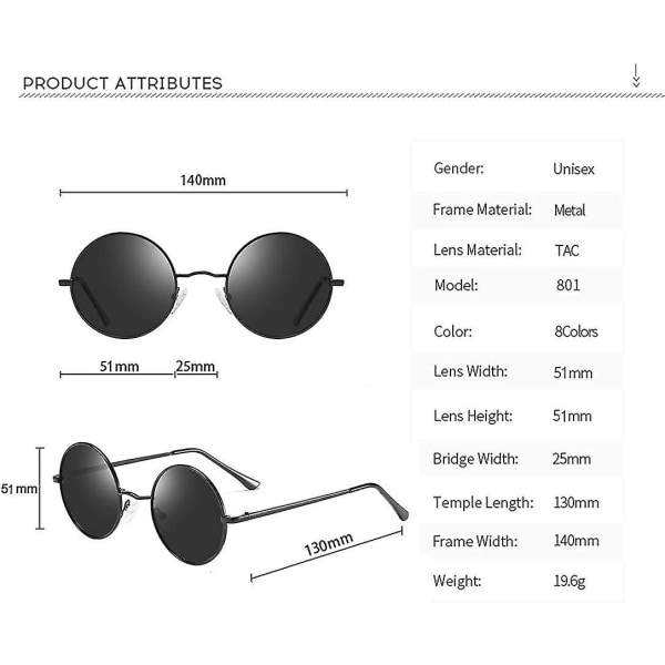 Vintage Pyöreä John Lennon Polarisoidut aurinkolasit Miesten Naisten Circle Hippie Aurinkolasit Black Lens-matte Black Frame