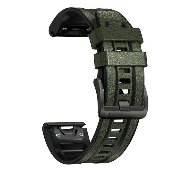 Til Garmin Fenix ​​7x Silikone + Læder Quick Release Urrem Army Green