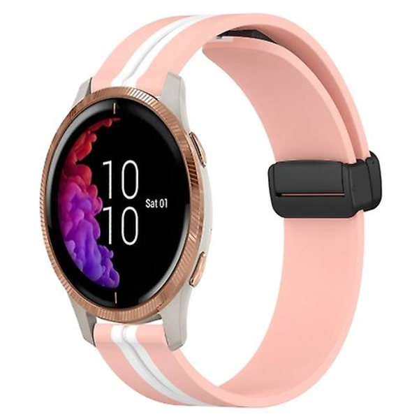 Til Garmin Venu 20 mm folde magnetisk lås silikone urbånd Pink-White