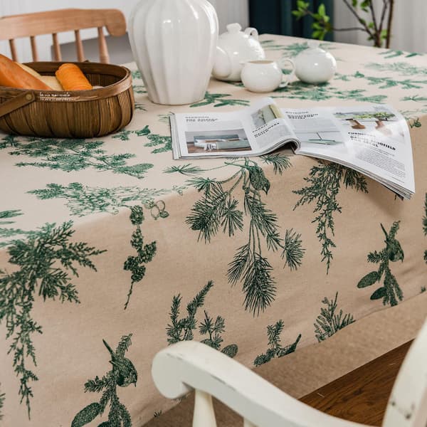 Bomuldslinned Grøn Trykt Dug Rektangulær Spisebordsdækken 140x220cm