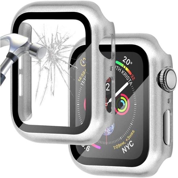 Glas+ cover För Apple Watch Case 44 mm 40 mm Iwatch 42 mm 38 mm Skärmskydd + stötfångare Tillbehör för Applewatch Series 5 4 3 Se 6 Bright silver 40mm series 654 SE