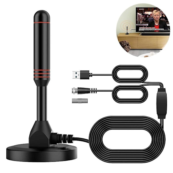 Sisäantenni televisioon, jolla on maksimaalinen vastaanottoalue, jossa on vahvistinsignaalin tehostin, tukee 4k 1080p Vhf Uhf ja voidaan asentaa sisätiloihin