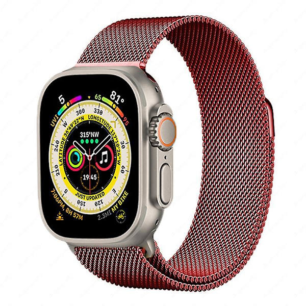 Metalrem til Apple Watch 8 7 45 mm 41 mm Ultra 49 mm åndbart Milanese erstatningsbånd til Iwatch 6 5 4 3 2 Se 44 ​​mm 42 mm 40 mm Red For 38mm 40mm 41mm