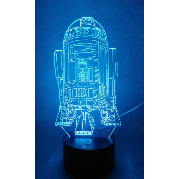 R2-d2 Robot 3d Nattljus Led Illusion Lampa Sängbordsbordslampa, 7 färgskiftande lampor med akrylplatta & absbas & USB laddare