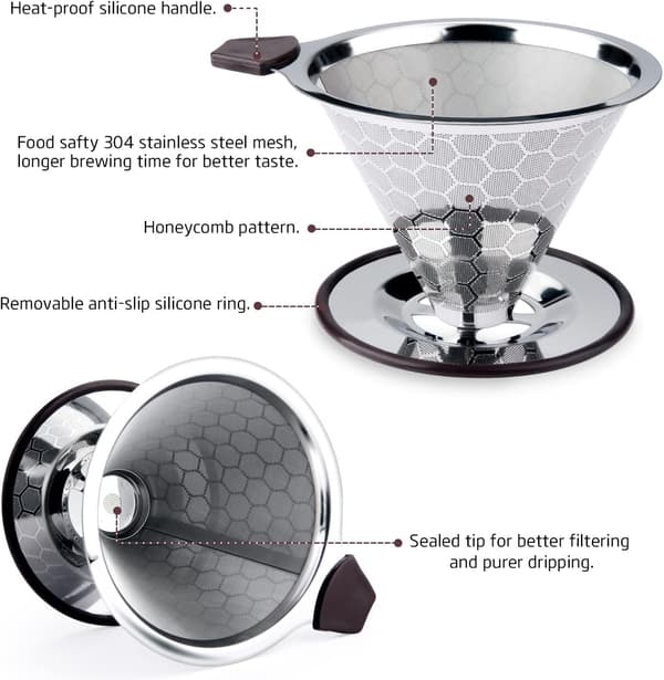 Återanvändbar kaffedripp i rostfritt stål för pour over-kaffe