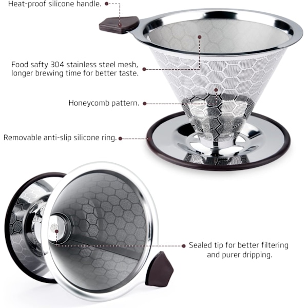 Rustfritt Stål Gjenbrukbar Kaffe Drypper for Håndbrygget Kaffe
