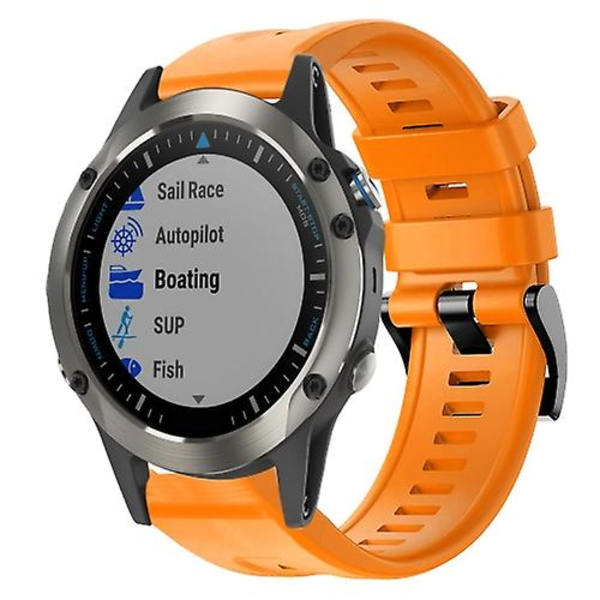 Til Garmin Quatix 5 Sapphire Metal Spænde Ensfarvet Silikone Urbånd Orange
