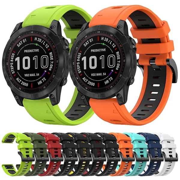 Til Garmin Fenix ​​7 Sapphire Solar 22mm Tofarvet Sports Silikone Urbånd Black-White