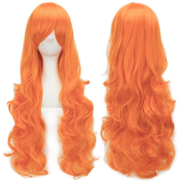 Lång lockig Anime karaktär cosplay peruk 80cm (Orange)