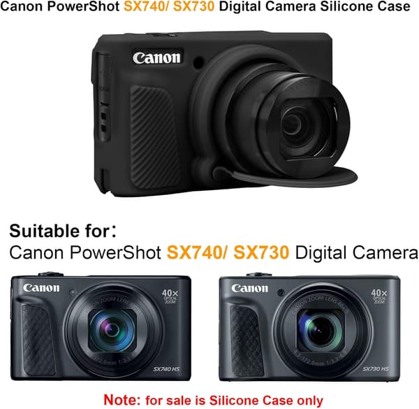 Silikondeksel til Canon PowerShot SX740/SX730 HS-kamera med avtakbart linsedeksel, svart