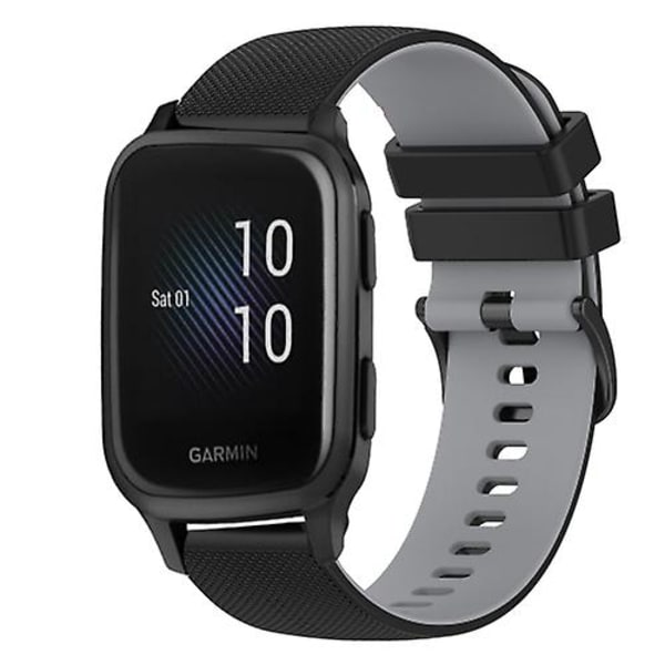 Til Garmin Venu Sq 20 mm ternet tofarvet silikoneurrem Black-Grey
