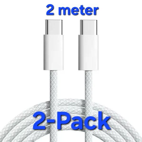 2 meter NYLON Laddare för Samsung - Snabbladdare - USB-C Laddare - Kabel Vit 2-Pack