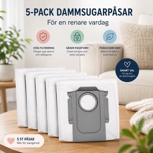 5-pack dammsugarpåsar - för Roborock Saros 20 Sonic