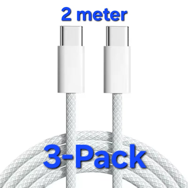 2 meter NYLON Laddare för Samsung - Snabbladdare - USB-C Laddare - Kabel Vit 3-Pack