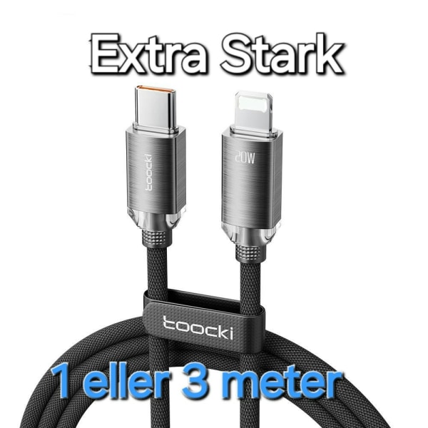 Extra Stark Laddningskabel iPhone Lightning Svart 1 meter