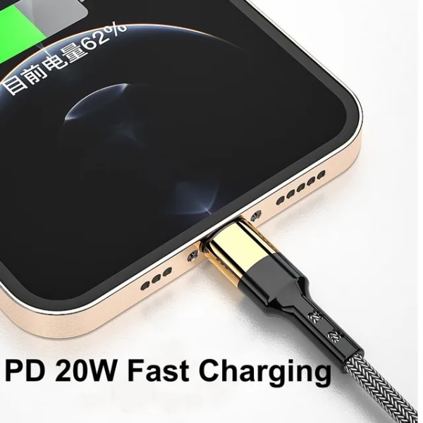 2 Pack Laddare för iPhone - USB-C - Kabel / Sladd - 20W - 2m - SnabbLaddare GULD /SVART