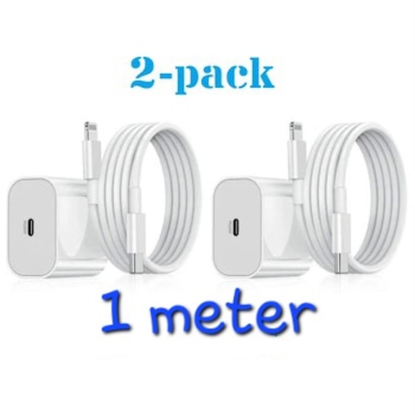 2-Pack - iPhone Laddare Snabbladdare - Adapter + Kabel 20W USB-C White