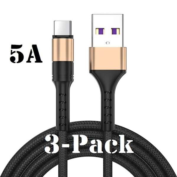 3-pack -2m - USB-C 5A "GULD" / kabel / laddsladd / snabbladdning