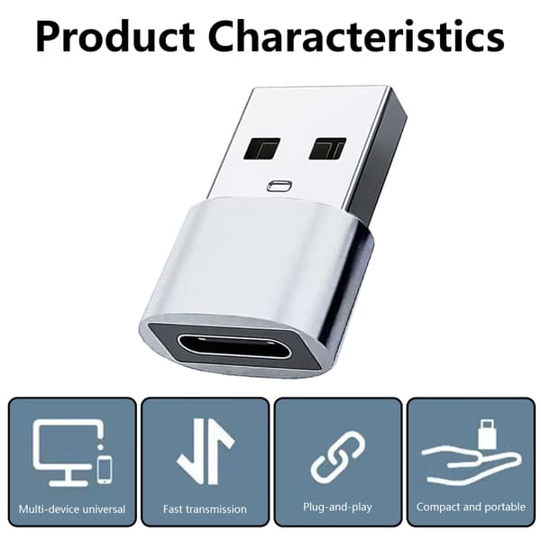 Metal USB Type C Hun Til USB2.0 Han Adaptere 10Gbps Data Konvertere OTG Adaptere til Telefon Bærbare Computere Grey