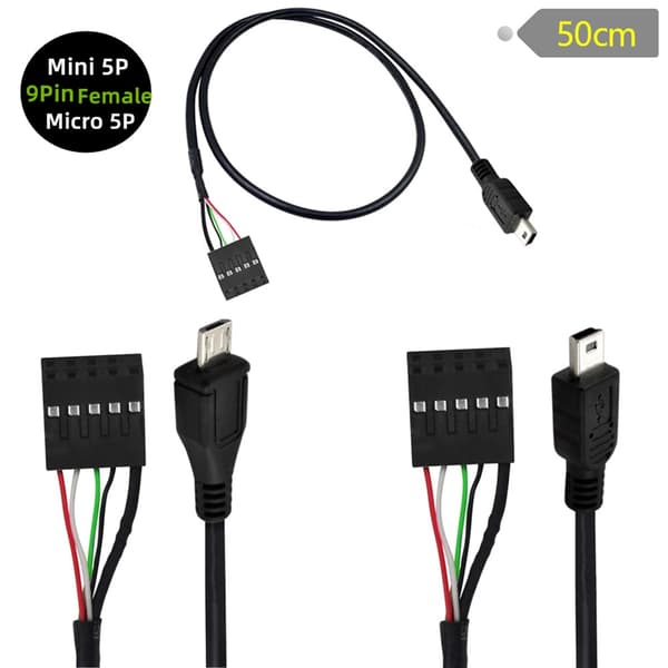 USB 2.0 Mini 5Pin uros - 9Pin naaras adapterikaapeli 2.54 USB-otsikko emolevy Mini1