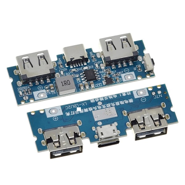 MicroUSB Typ-C USB Laddningskort LED Dubbel USB 5V 2.4 A för Mobil 18650 Ström