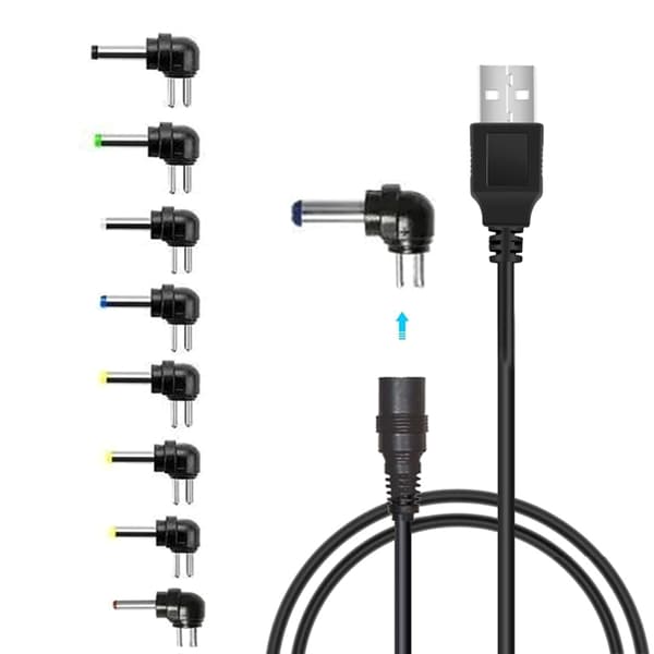 USB 5V til DC5.5x2.1mm 8 Adaptere Ladekabel Med Strømbryter USB DC5V