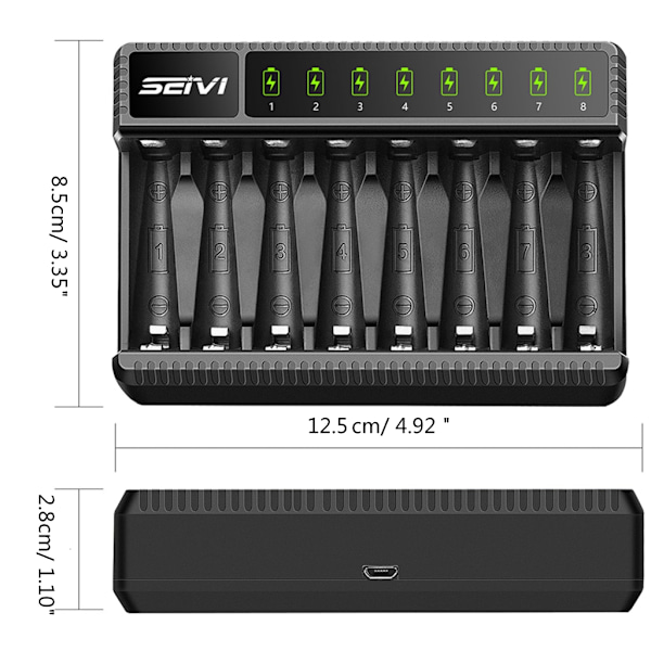 8-fackars AA AAA Batteriladdare USB C-ingång Snabbladdning Oberoende Laddningsfack