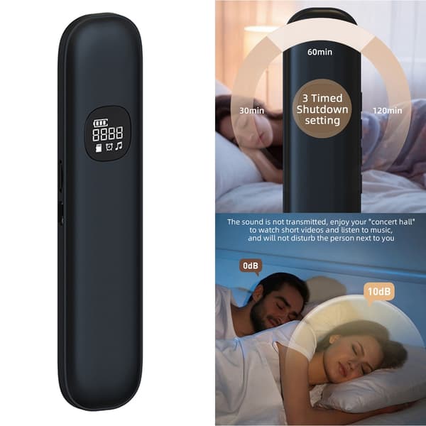 Trådløs Knogleledningspudehøjttaler Bluetooth-kompatibel Søvnhjælpslydboks med Justerbar Timer og LED-display Black