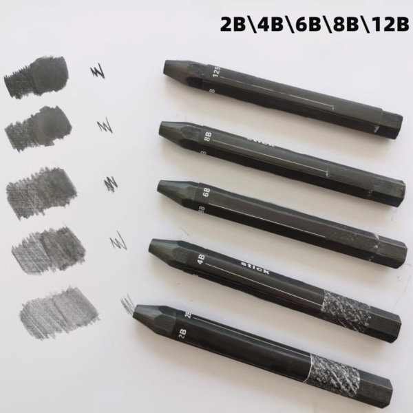 5Kit Pro Pencil Vattenlöslig svart 5 grader för skissning Shading Stick Barn Vuxna Ritning Konst Hantverksmaterial