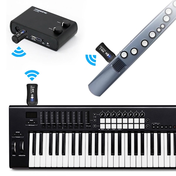 5-PIN Trådlös MIDI-adapter med låg latens MIDI Gitarrsystem Mottagare Sändare Black
