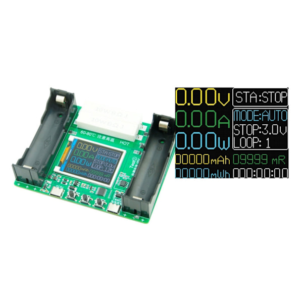 18650 LCD-skärm Batterikapacitet Testare Modul - Digital Checkered Lastanalysator