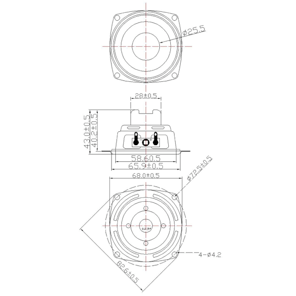 Kraftfull 66mm 25W Bas Högtalare Kompakt 66mm Intern Magnetisk Högtalare 2,5 tum Enkel Ersättning för Kort Högtalare