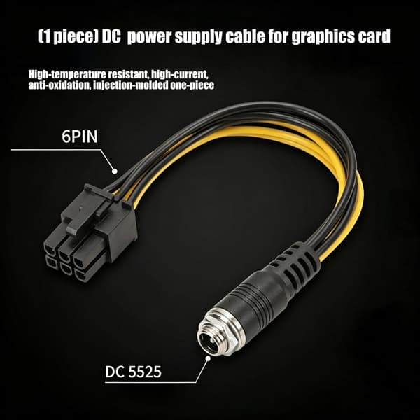 Fleksibelt PVC GPU-strømkabel DC5.5X2.1Mm til 6Pin 6+2Pin Sikker og stabil strøm 6PIN