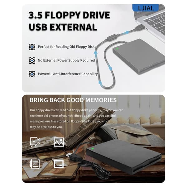 USB 3,5 tommer ekstern diskettedrev til software