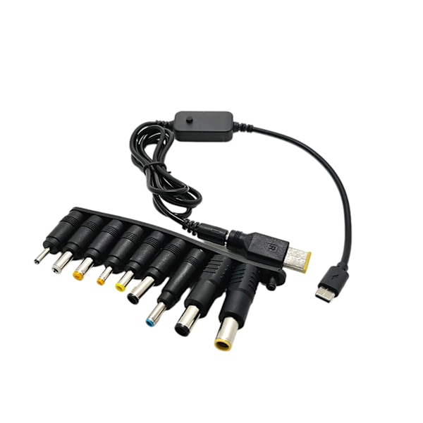 Justerbar spänning USB C till DC-strömkabel med 10 omvandlingshuvuden för router