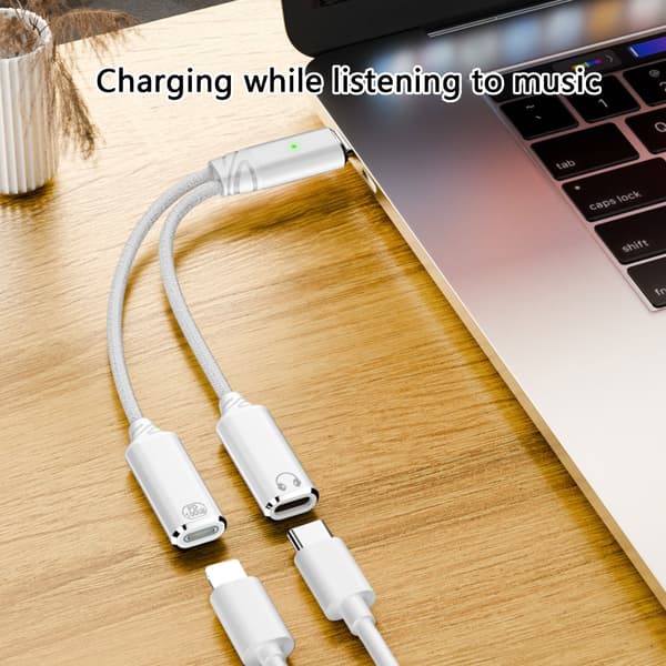 2 I 1 Type C Splitter til Type C USB C Hovedtelefon Lydadapter Opladning White