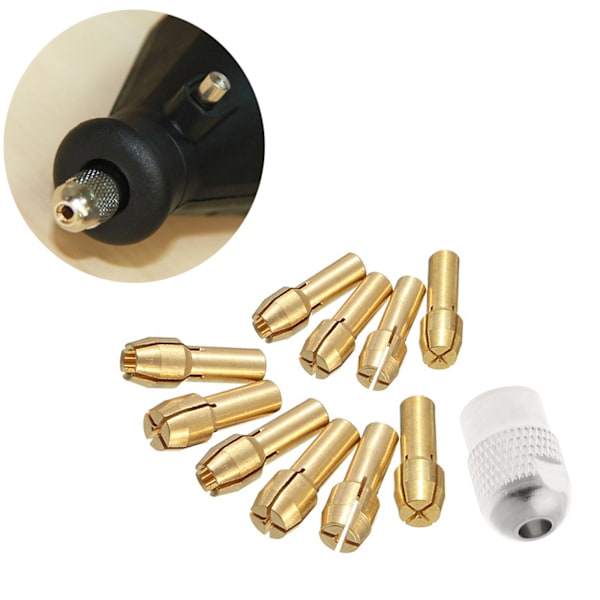10 st Brass Borrchuck Collett Bits för Rotationsverktyg 0,5-3,2 mm 4,3 mm Skaft