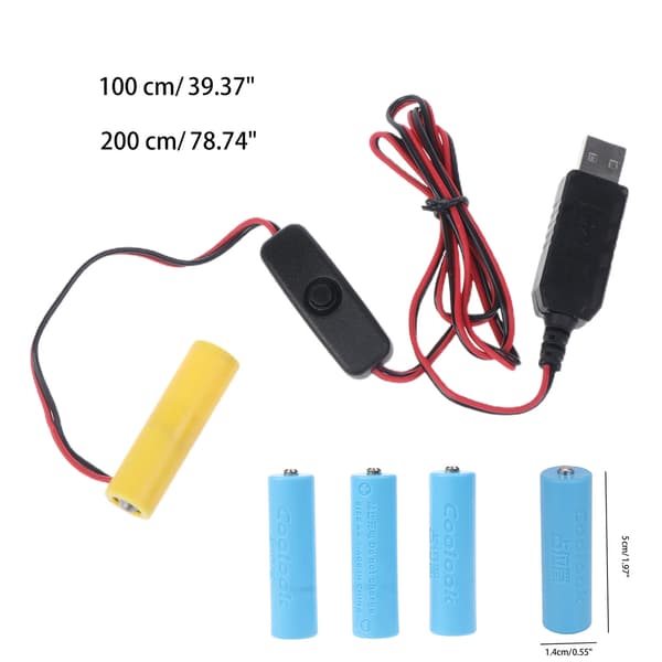 6V 4 AA Dummy Batteri USB Strømforsyningskabel med Afbryder Erstat 4 AA Batterier 2m