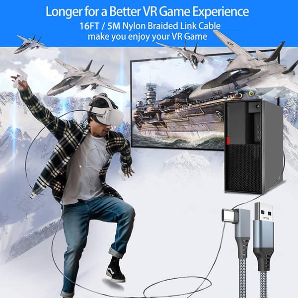 VR-linkkabel hurtigopladning til Oculus Quest 2 højhastighedsdatatransmissionslinje 5 Gbps data VR-headset USB C null - Type-c to Type-c black5M