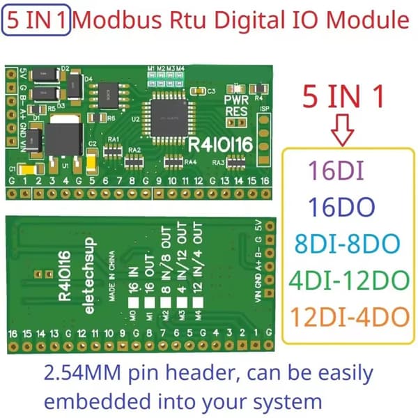 5 I 1 16DI/16DO/8DI-8DO/4DI-12DO/12DI-4DO Modbus Rtu Digital 5V IO Modul null - 16DI