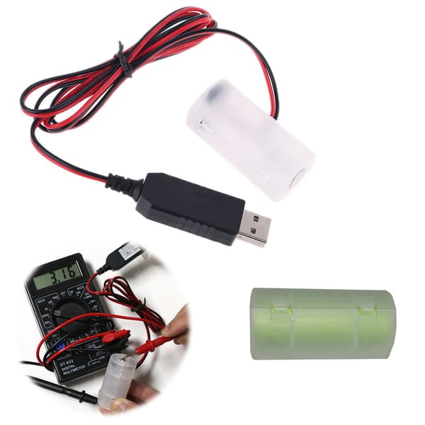 USB-strømforsyningsadapter erstatter 1-4 stk. 3V 4,5V 6V AM2 LR14 C batterieliminator D