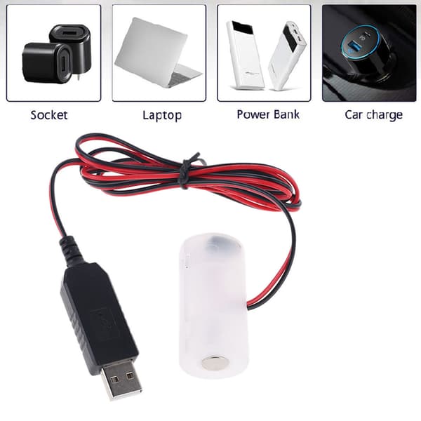 USB-strømadapter erstatter 1-4 stk 3V 4,5V 6V AM2 LR14 C-batterieliminator C